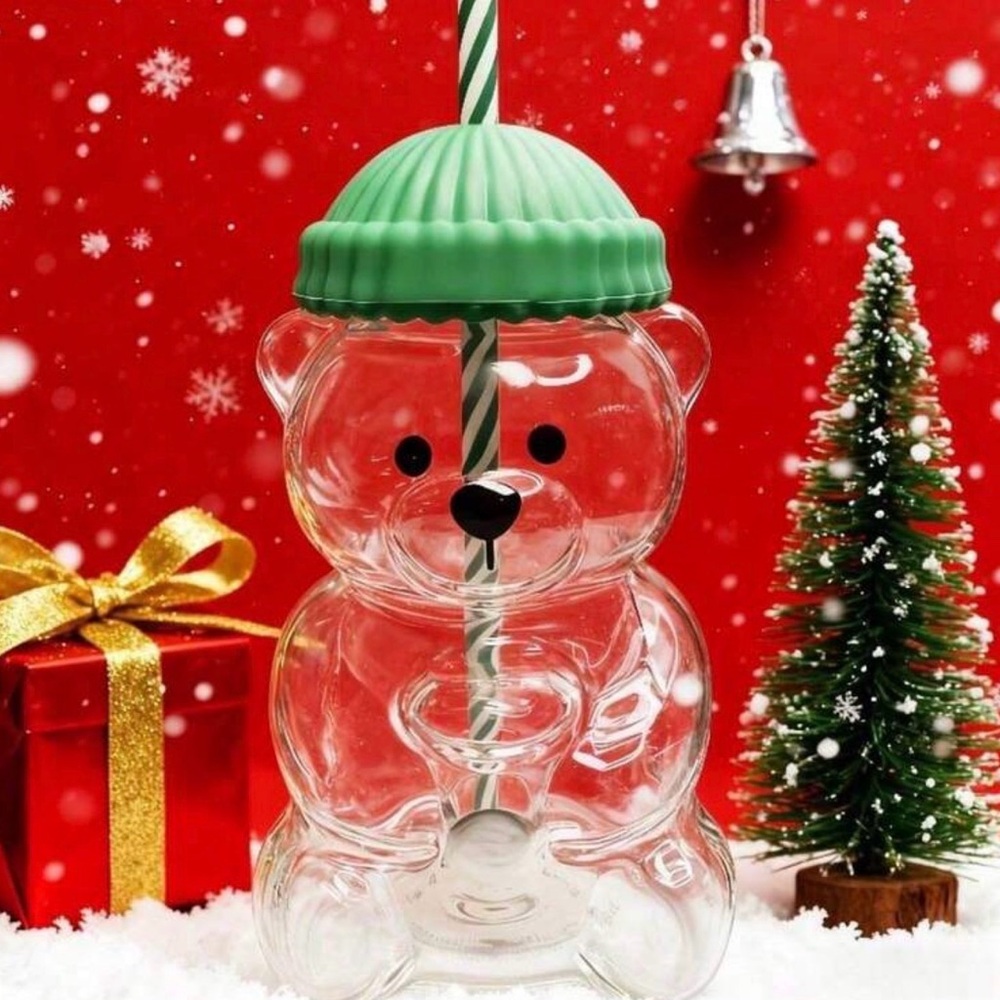 Bear Cup with Green Lid and Straw